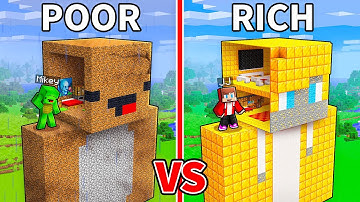 JJ and Mikey: POOR vs RICH Head Statue Base Battle in Minecraft - Maizen