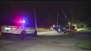 Car hits telephone pole, flips over on East Side of Youngstown
