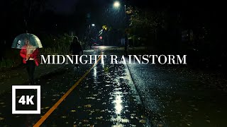 4K | Walking Midnight Rainstorm 🌧 ASMR Binaural Sounds for Study and Sleep | Boston
