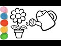 How To Draw a Beautiful Flower & Water Can Draw | Flower Drawing For Kids | Rainbow Flower Drawing