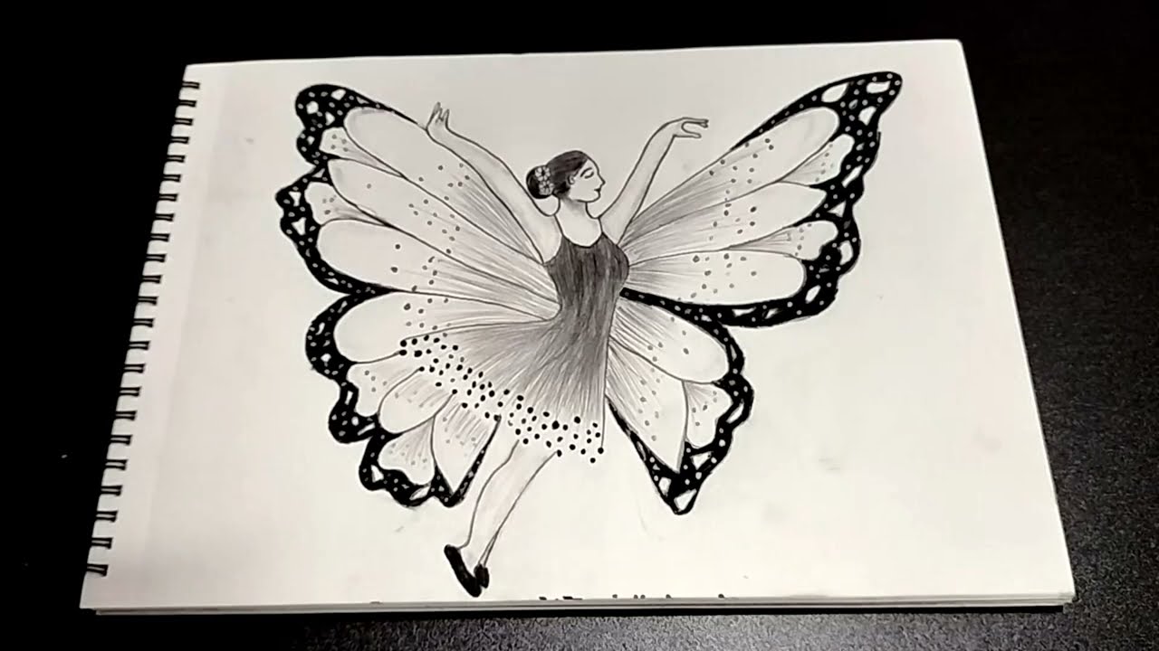 how to draw girl with butterfly 🦋 with wings ll fairy drawing - pencil  sketch ll art video, image size:1280x720