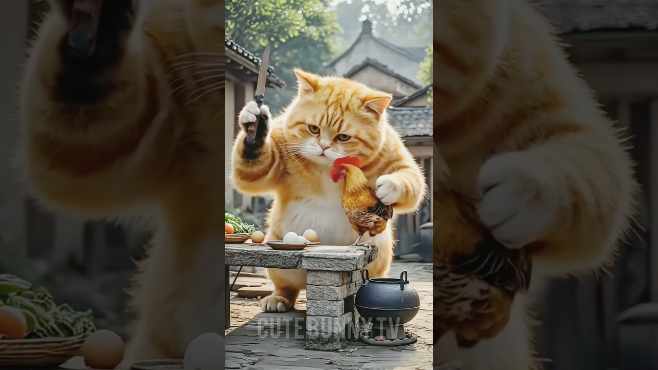 cute Billi Ne murgi ki tang Khai 