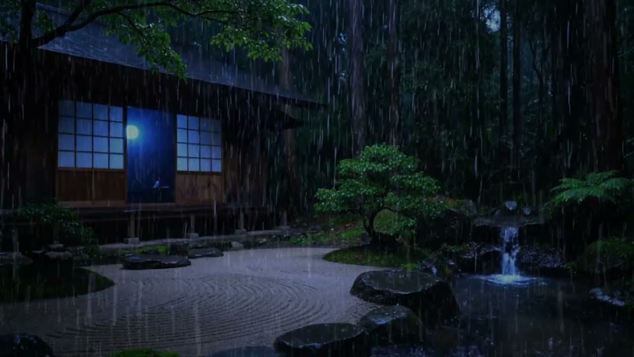 Fall Asleep Fast: Torrential Rain on a Zen Garden in a Secret Forest House 🌧️