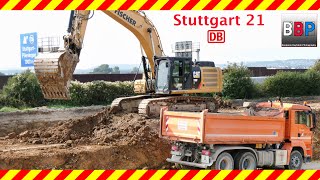 Stuttgart 21: Caterpillar 336F & MAN, Mercedes Trucks,  Stuttgart, Germany, 22.09.2021.