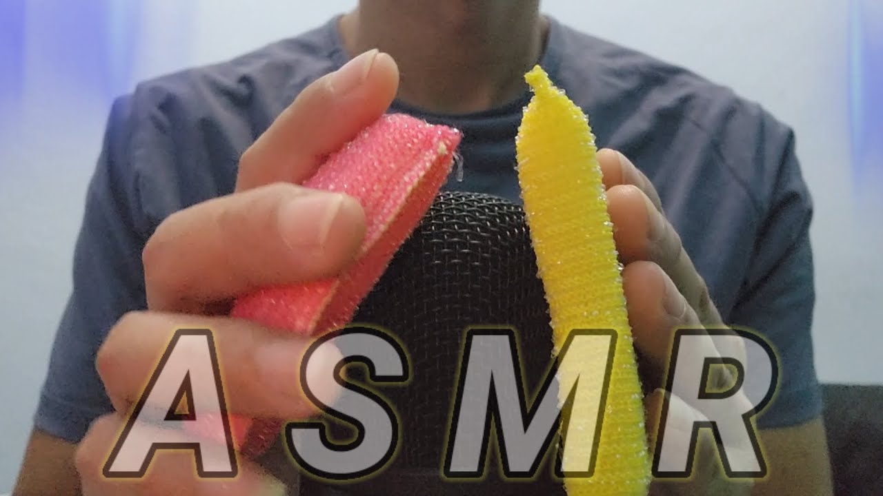 ASMR - Mic Scratching With Steel Wire Yellow & Red Sponge Cloth