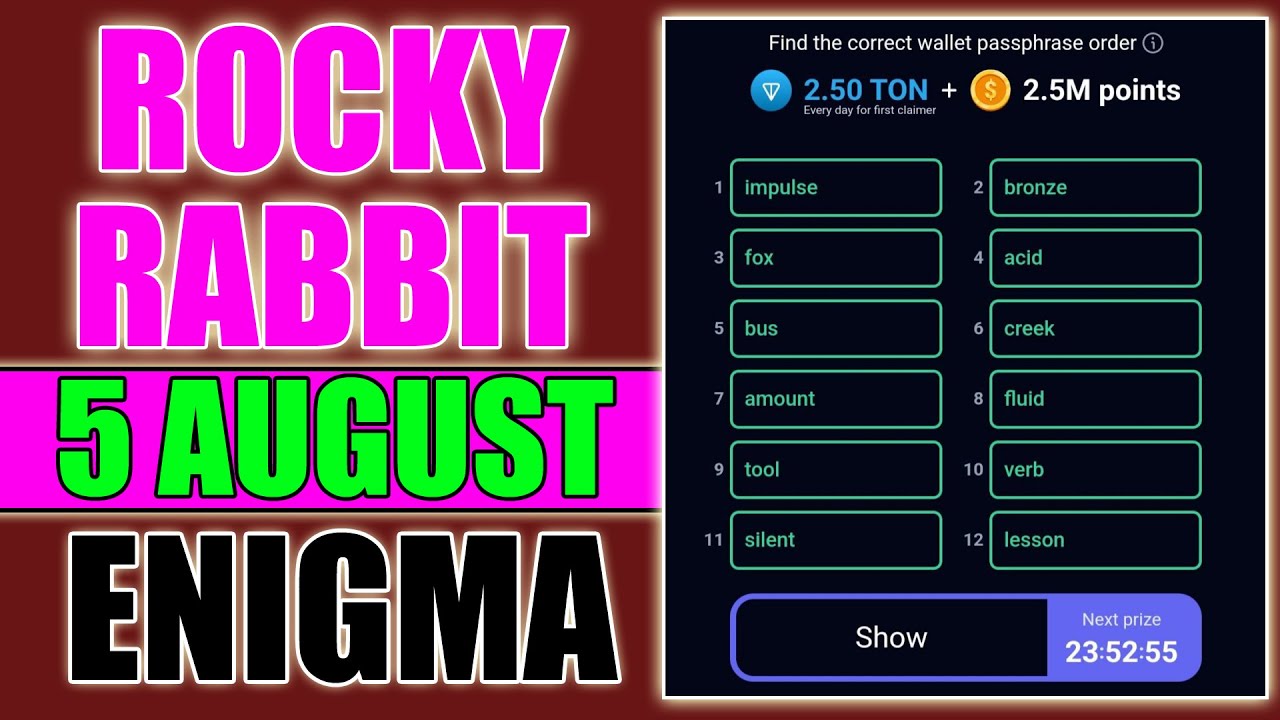 Rocky Rabbit Enigma 5 August | Earn 2.5 Million Coins Rocky Rabbit ...