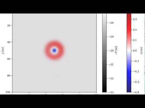 2D Shallow Water Equation example VI: 2D circular dam break problem