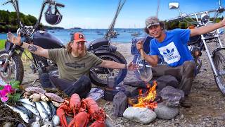 Chopper Motorcycle Build Catch \& Cook | Day 1 of 7 Motorcycle Camping Maine Easy Rider Adventure