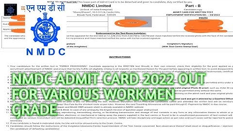 nmdc admit card 2022 donimalai | nmdc admit card workmen grade 2022