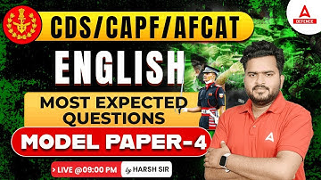 AFCAT/CAPF/CDS English Classes | English Model Paper -3 | English by Harsh Sir