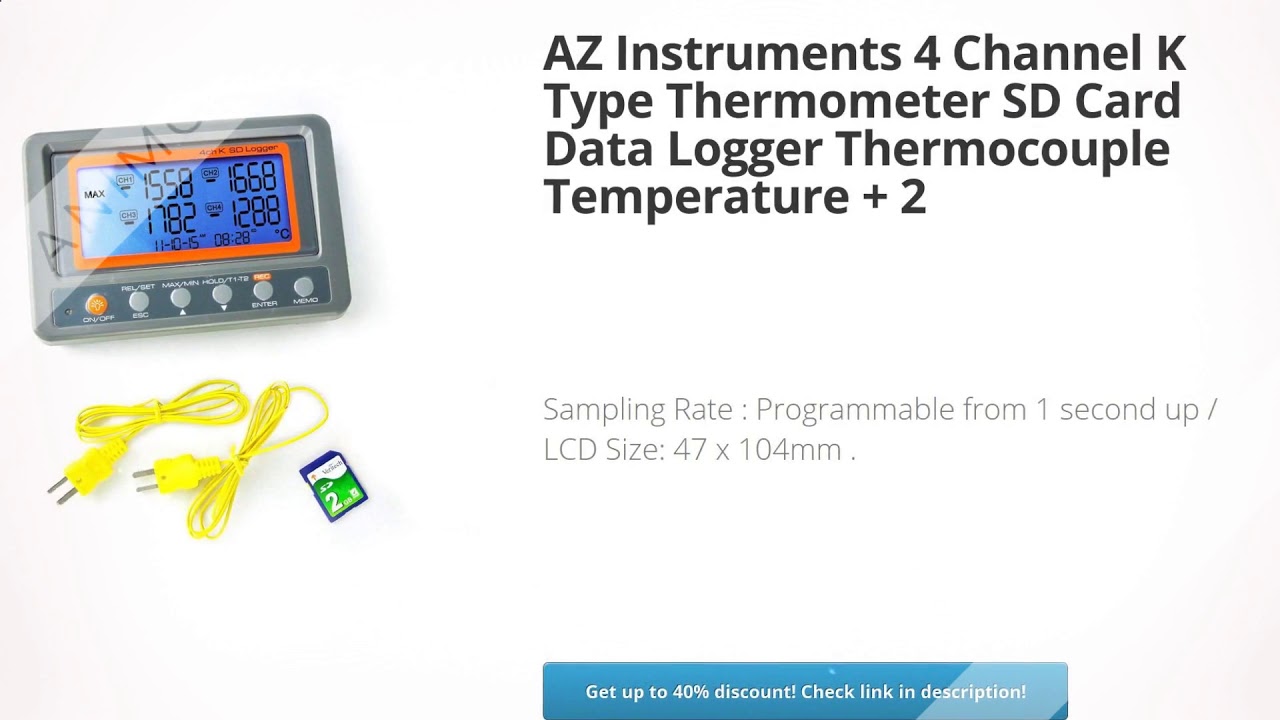 AZ Instruments 4 Channel K Type Thermometer SD Card Data Logger
