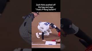 Zach Neto mad about being pushed off base and Yankees Walk it Off #mlb #yankees #angels