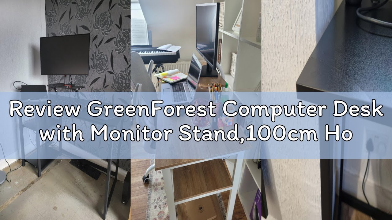 Review GreenForest Computer Desk with Monitor Stand,100cm Home Office Desk with Reversible Storage S