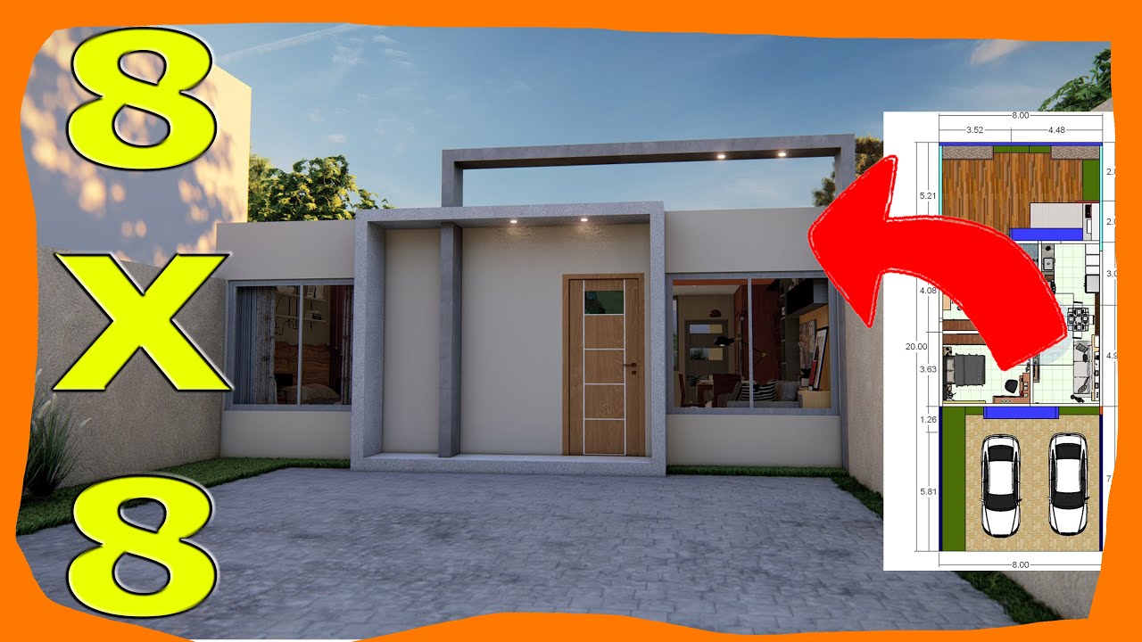 Plano de CASA de 8x8 metros de UN Piso Dos Recamaras Fachadas de Casas ...