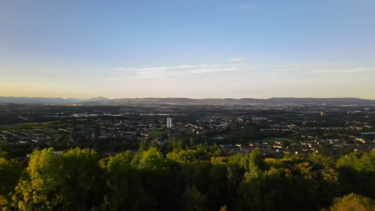 Gleniffer Braes Drone footage of Paisley sunshine and skyline