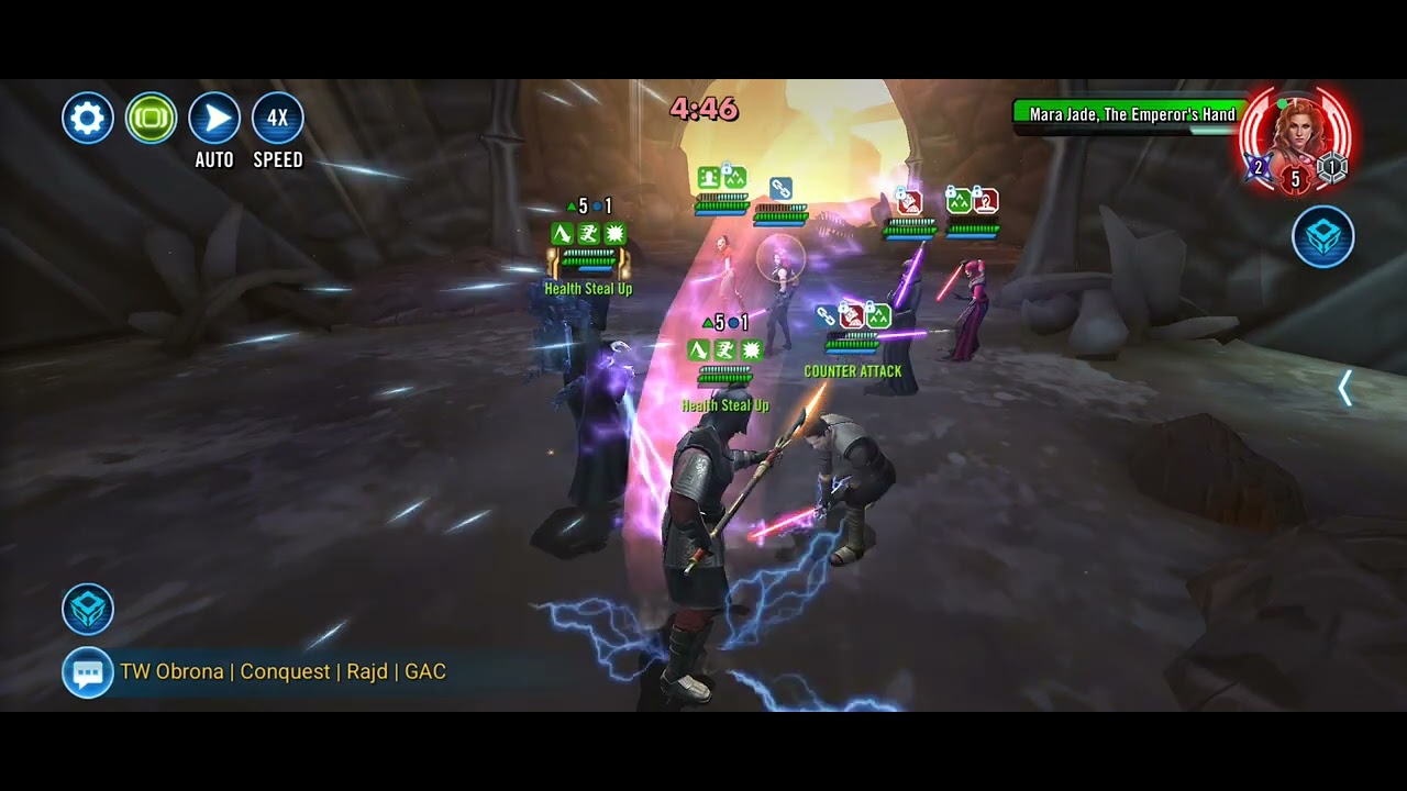 SWGOH Territory War counter Sith Eternal Emperor with Darth Bane vs Darth Traya Starkiller team.