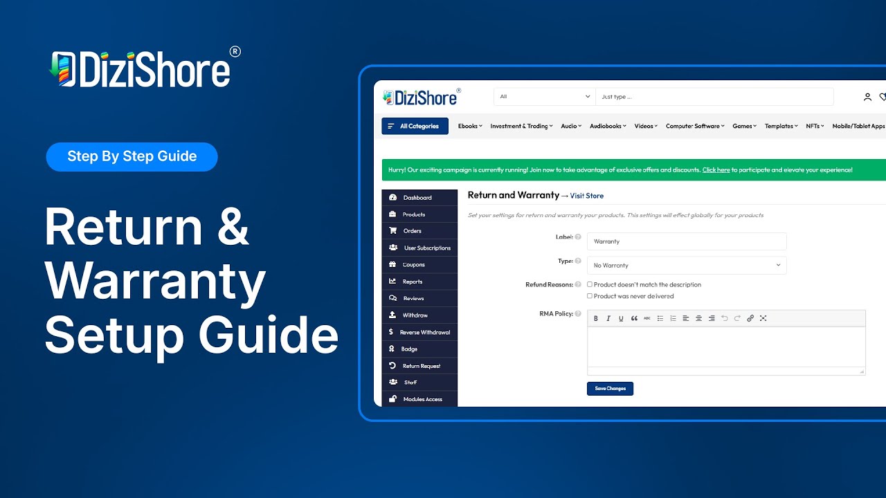 How to Set Up RMA (Return & Warranty) Settings | DiziShore Vendor Dashboard Tutorial