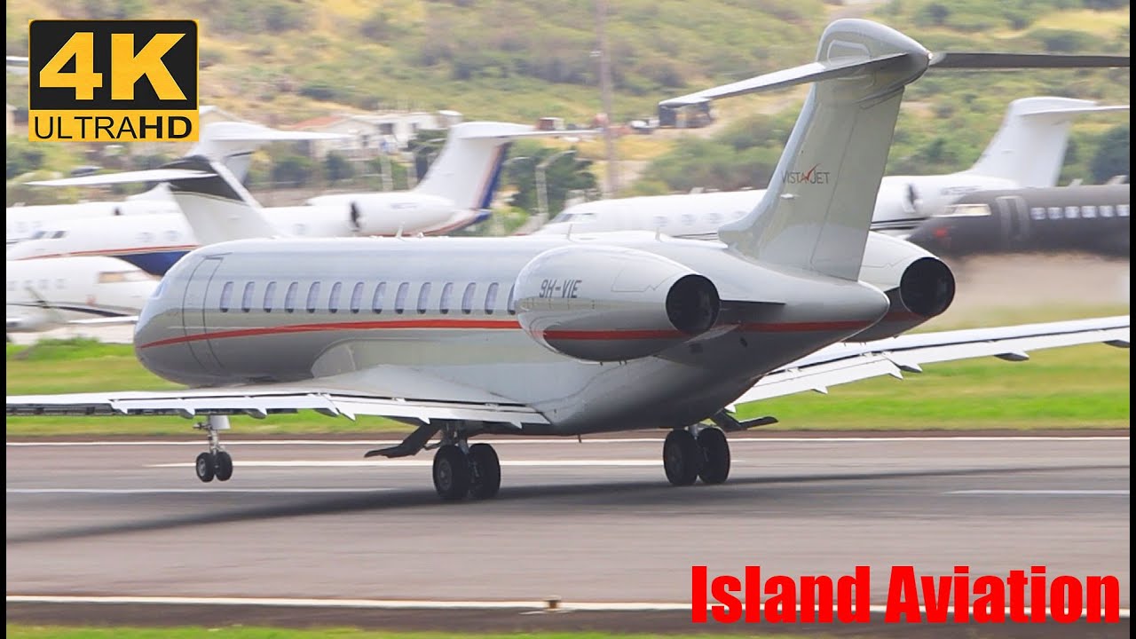 (4K) Vistajet Bombardier Global 7500 (9H-VIE) Blasting Out Of St. Kitts / Eastern Caribbean