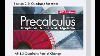 Quadratic Functions (Section 2.2/AP 1.3)