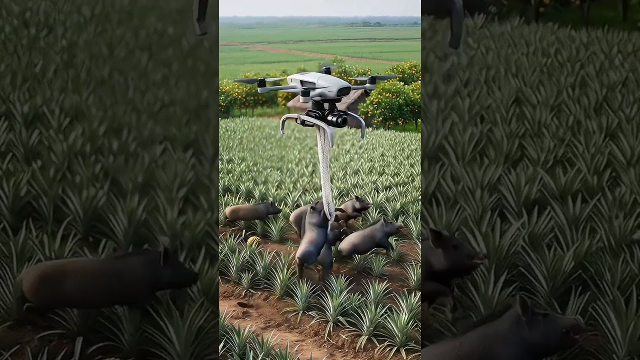Drone nearly crashes while capturing wild boar in farm