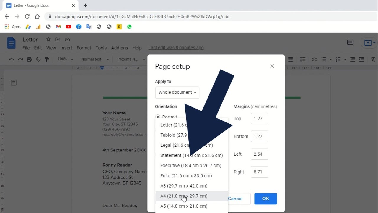 How To Change Google Docs Paper Size - Youtube