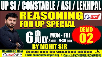 UP SI/CONSTABLE/ASI/ LEKHPAL || REASONING SPECIAL || DEMO 01 || BY MOHIT KAWATRA SIR