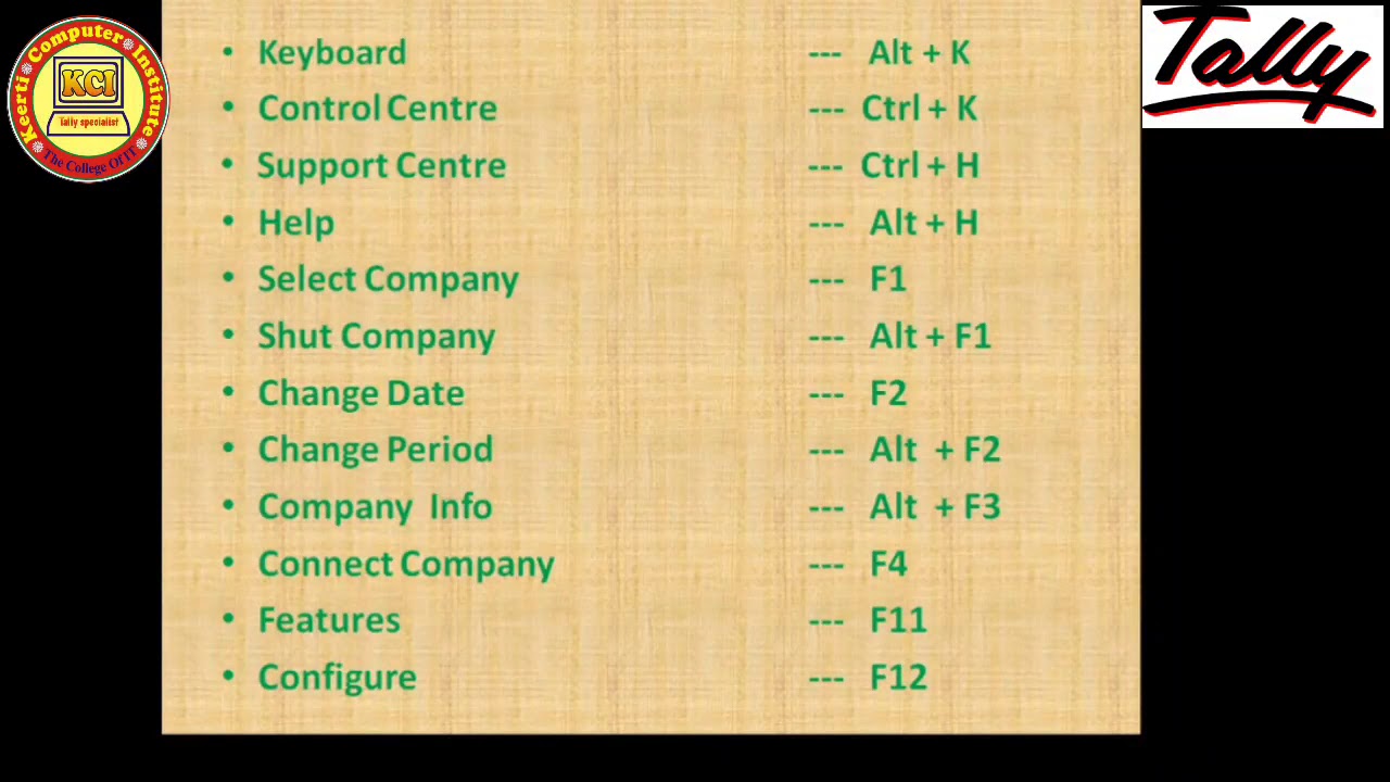 Tally ERP 9 Shortcut Keys Ll Complete Shortcuts For Tally Ll Most