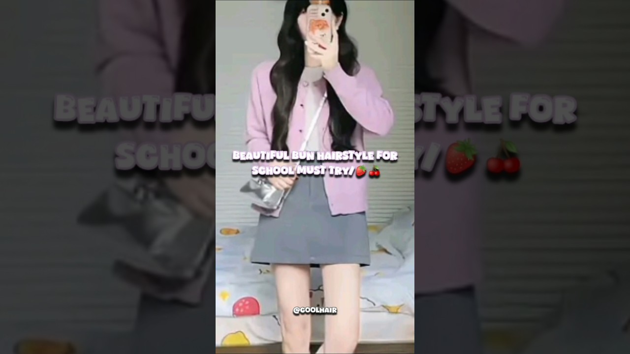 beautiful bun hairstyle for school must try 🍓🍒#shortvideo #fypシ゚viral #coolhair #hairstyle #1million
