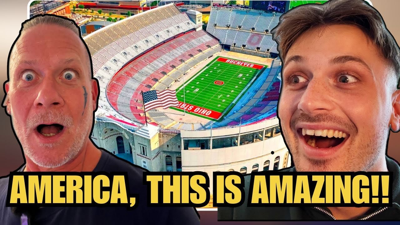 Европейские папа и сын реагируют на самые БЕЗУМНЫЕ стадионы студенческого футбола в Америке! 🇺🇸