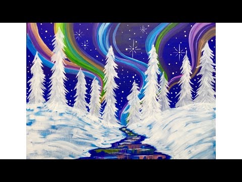 Beginners learn to paint Acrylic | Aurora Borealis Landscape | Winter Wonderland