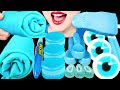 ASMR BLUE DESSERTS *EDIBLE TOWEL CREPE CAKE, JUICY DROP, ICE CREAM, JELLY MACARON, SPOON, EYEBALL 먹방