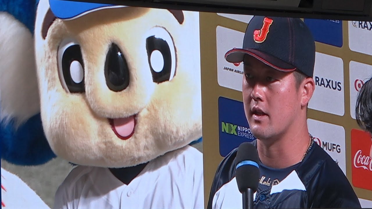 背後の圧で話が入ってこない牧のヒーローインタビュー（笑）