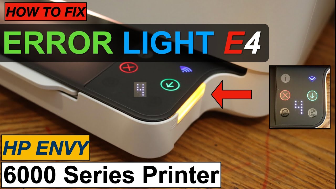 HP Envy 6000 Error E4 Light Flashing, Paper Jam. - YouTube