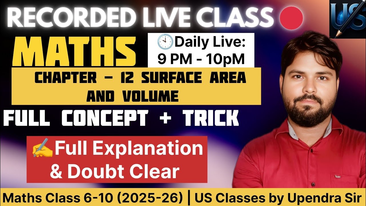 🔴 LIVE | Surface Area & Volume Full Concept + Tricks | US Classes
