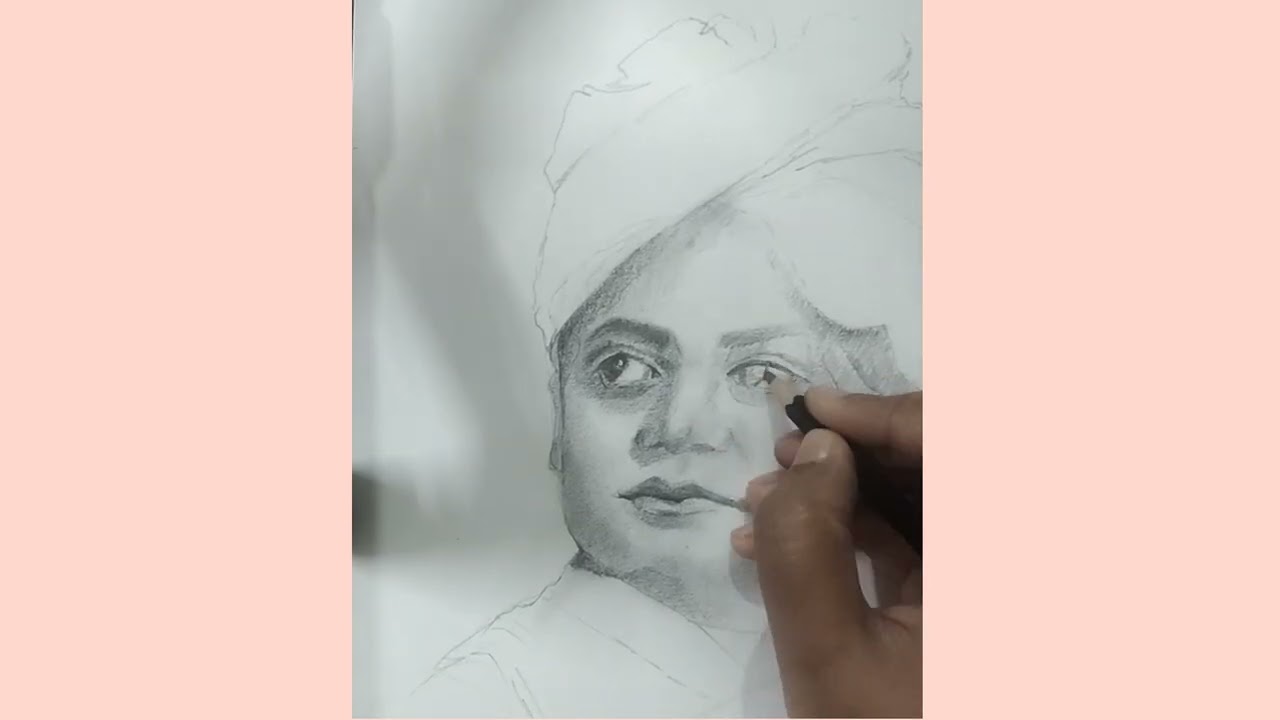 Swami Vivekananda portrait in pencil 