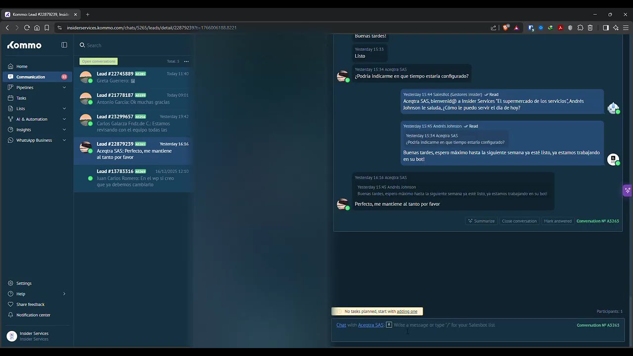 Cómo activar un Salesbot manualmente en una conversación de Kommo