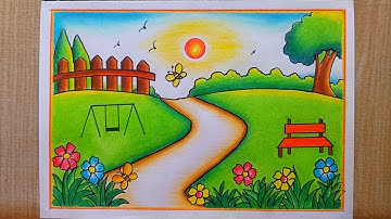 Garden scenery drawing easy| How to draw Garden Scenery drawing| Flower Garden Scenery drawing easy