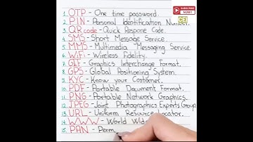 Emargency Full Form A To Z English OTP PIN QR CODE SMS MMS WiFi GIF GPS KYC PDF PNG JPEG URL WWW PAN