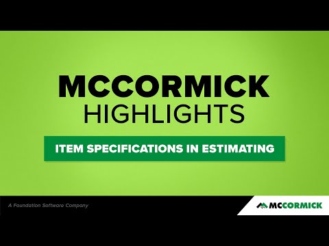 Item Specifications in McCormick’s Database