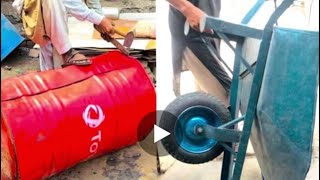 Converting old oil drum 🛢 into wheelbarrow 🦽