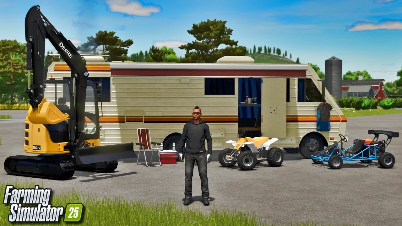 John Deere 50G Excavator, Dirt Bike, Go Cart, and RV with Interior! | Farm Sim 25 Mods
