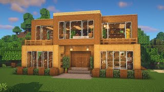 Minecraft : How to Build a Modern Wooden Survival House Tutorial (#23) screenshot 5