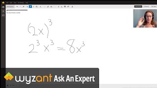 Simplify (2x)^3      Two times a number (2x) raised to the third power