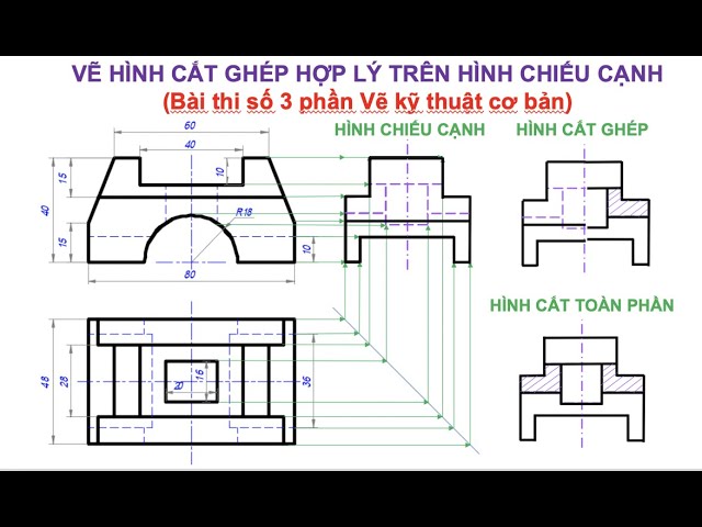 Hướng dẫn vẽ hình chiếu cạnh từ 2 hình chiếu dễ hiểu