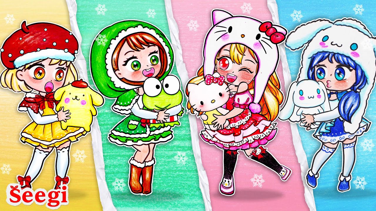 [ペーパーDIY] ハローキティ コスプレ：リサイクル・クリスマス衣装 🎄/ Seegi Studio - ストップモーションペーパー