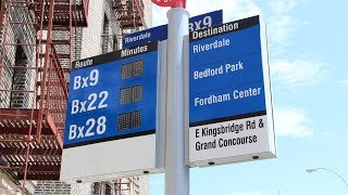 New "Countdown Clock" Bus Stop Sign at Kingsbridge Road and Grand Concourse (Bx9, Bx22, Bx28)