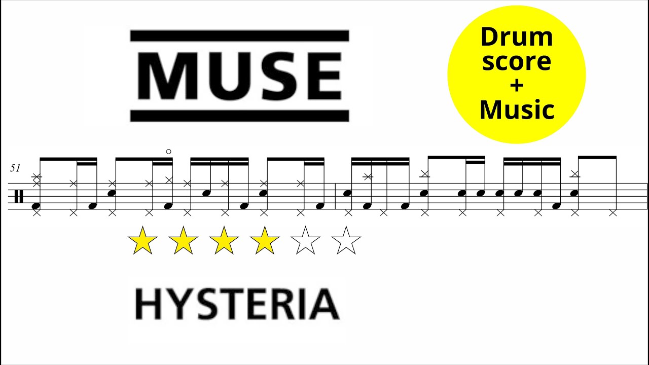 Muse Hysteria [DRUM SCORE + MUSIC] YouTube