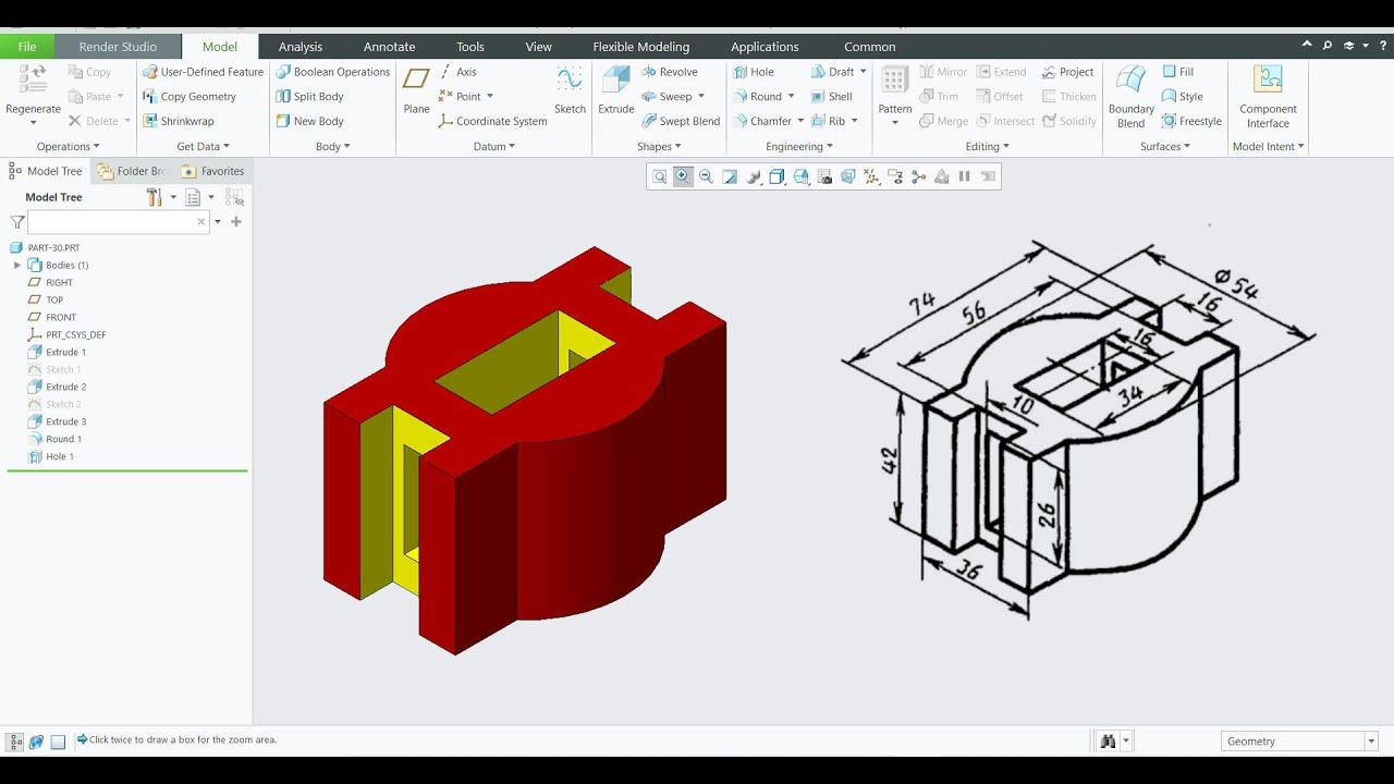Creo Part modeling-75 - YouTube
