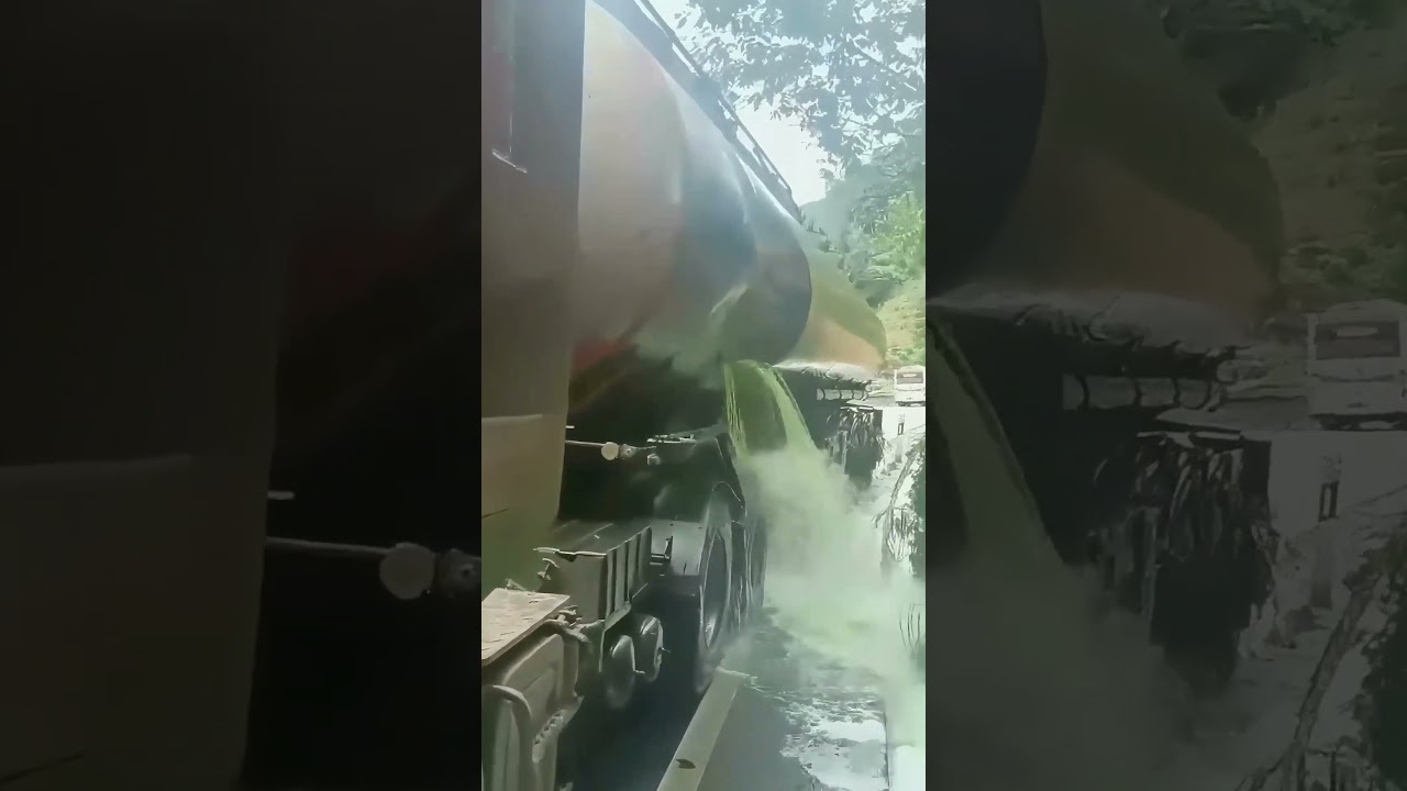 The tank body of the tank truck cracked and leaked oil