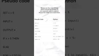 How pseudo code is converted to python with basics. #coding